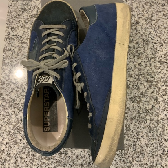 Navy Golden Goose Canvas/Leather Superstars Sneakers Sz 42/US11 - Picture 1 of 16